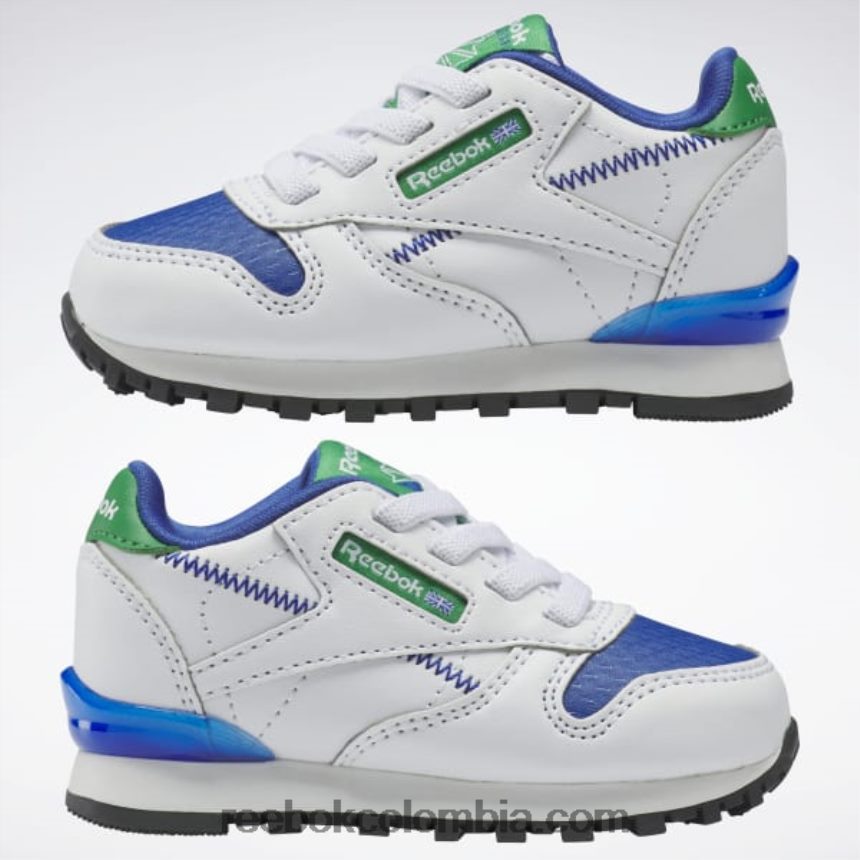 niños ftwr blanco/vector azul zapatos clásicos de cuero step \'n\' flash - niño pequeño Reebok D260LP1392