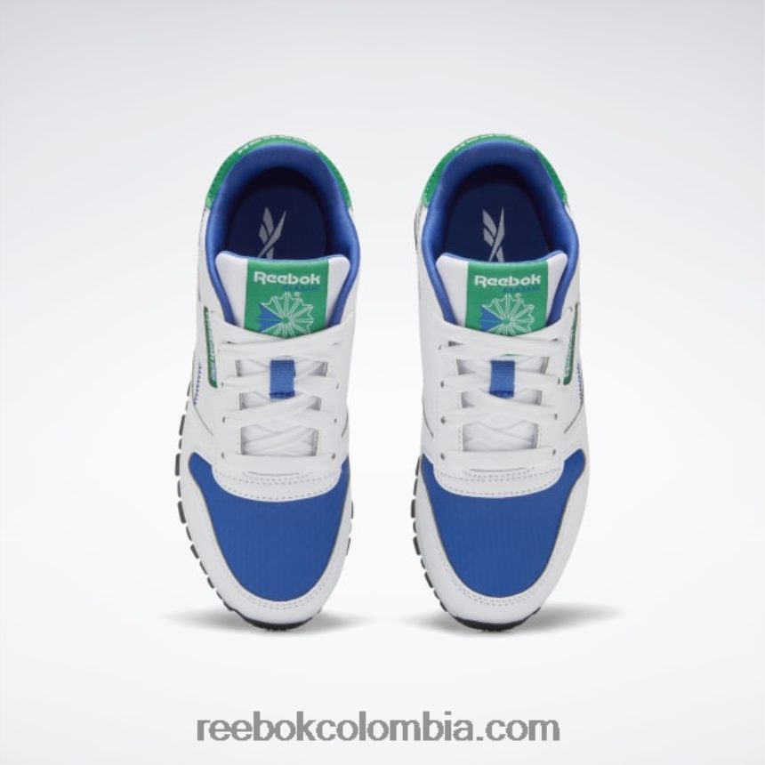 niños ftwr blanco/vector azul zapatos clásicos de cuero step \'n\' flash - preescolar Reebok D260LP1402