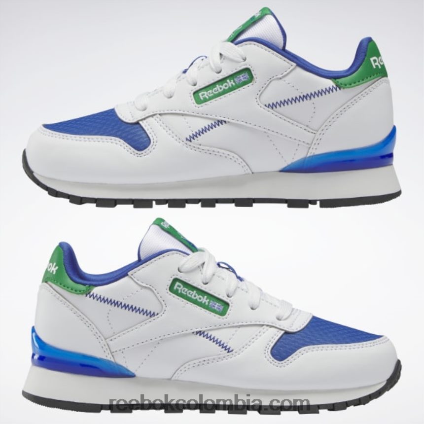 niños ftwr blanco/vector azul zapatos clásicos de cuero step \'n\' flash - preescolar Reebok D260LP1402