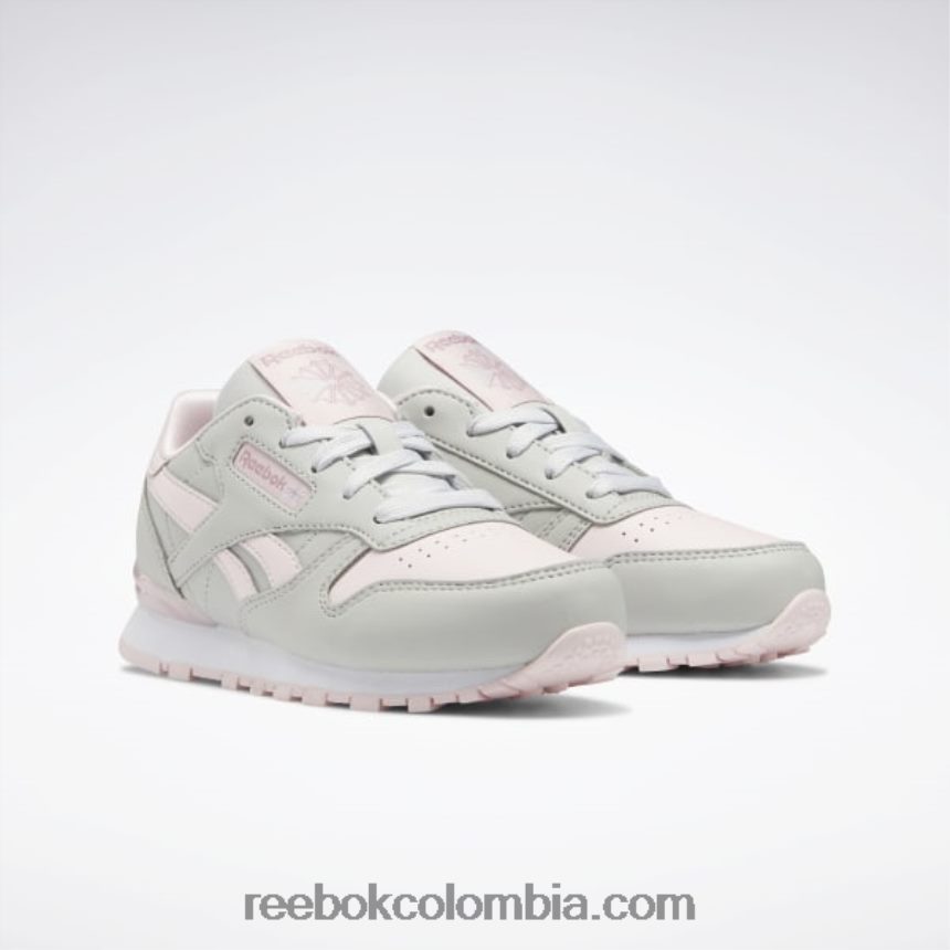 niños gris puro 2/rosa porcelana zapatos clásicos de cuero step \'n\' flash - preescolar Reebok D260LP1409