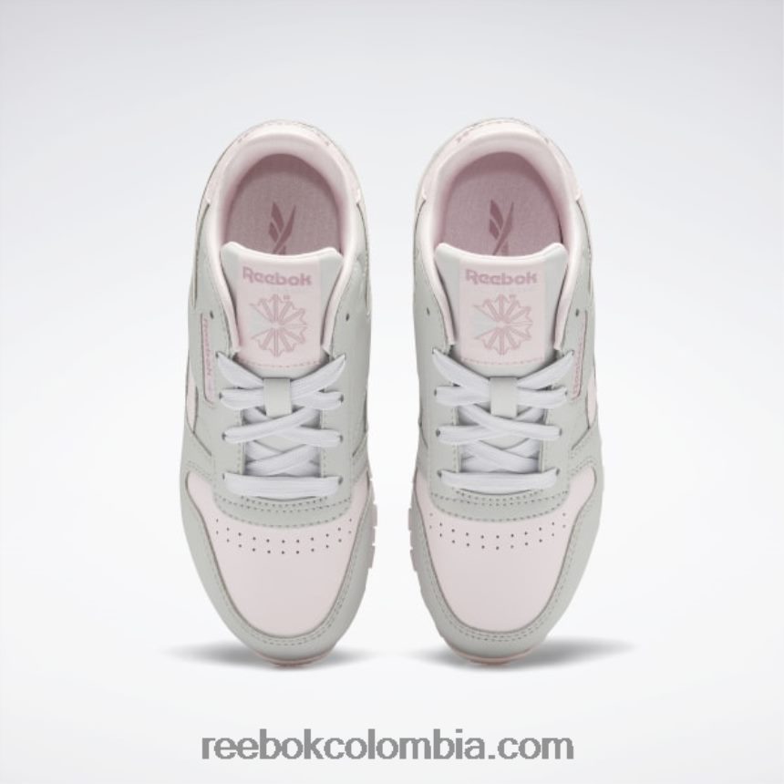 niños gris puro 2/rosa porcelana zapatos clásicos de cuero step \'n\' flash - preescolar Reebok D260LP1409