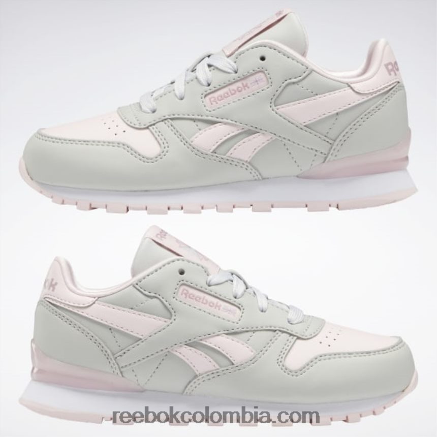niños gris puro 2/rosa porcelana zapatos clásicos de cuero step \'n\' flash - preescolar Reebok D260LP1409