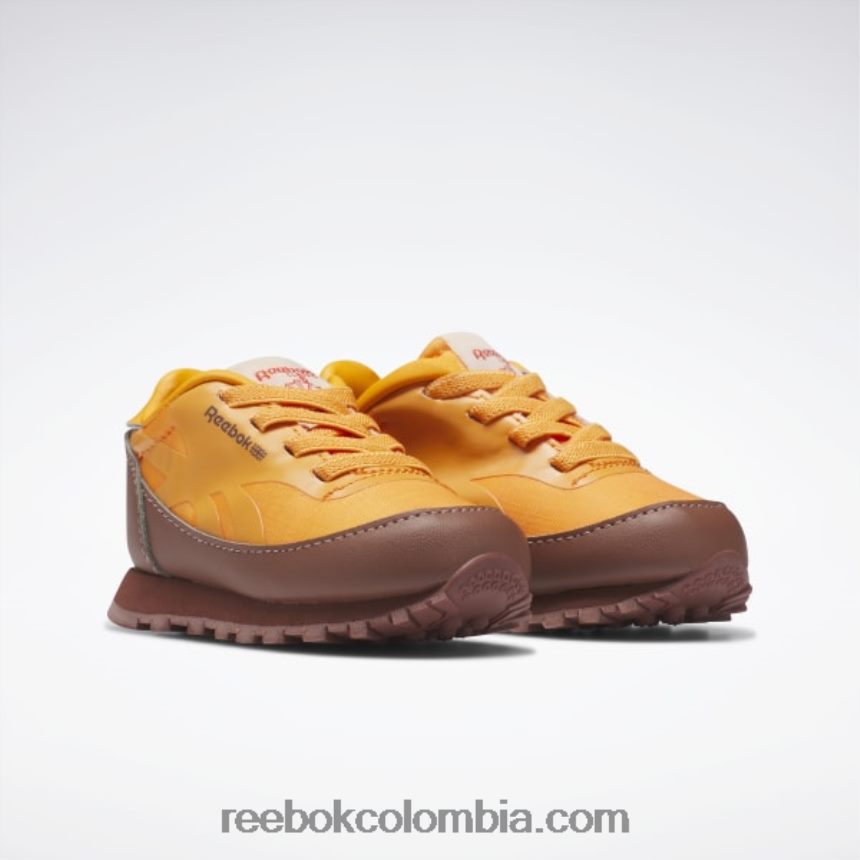 niños marrón roca/naranja brillante/amarillo ácido solar zapatos de cuero clásicos del observatorio de animales - niño pequeño Reebok D260LP1435