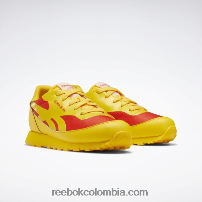 niños siempre amarillo/rojo corredor zapatos de cuero clásicos del observatorio de animales - preescolar Reebok D260LP1407