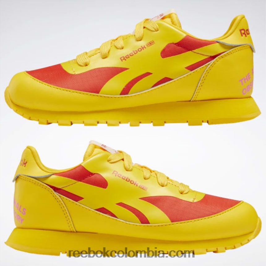 niños siempre amarillo/rojo corredor zapatos de cuero clásicos del observatorio de animales - preescolar Reebok D260LP1407